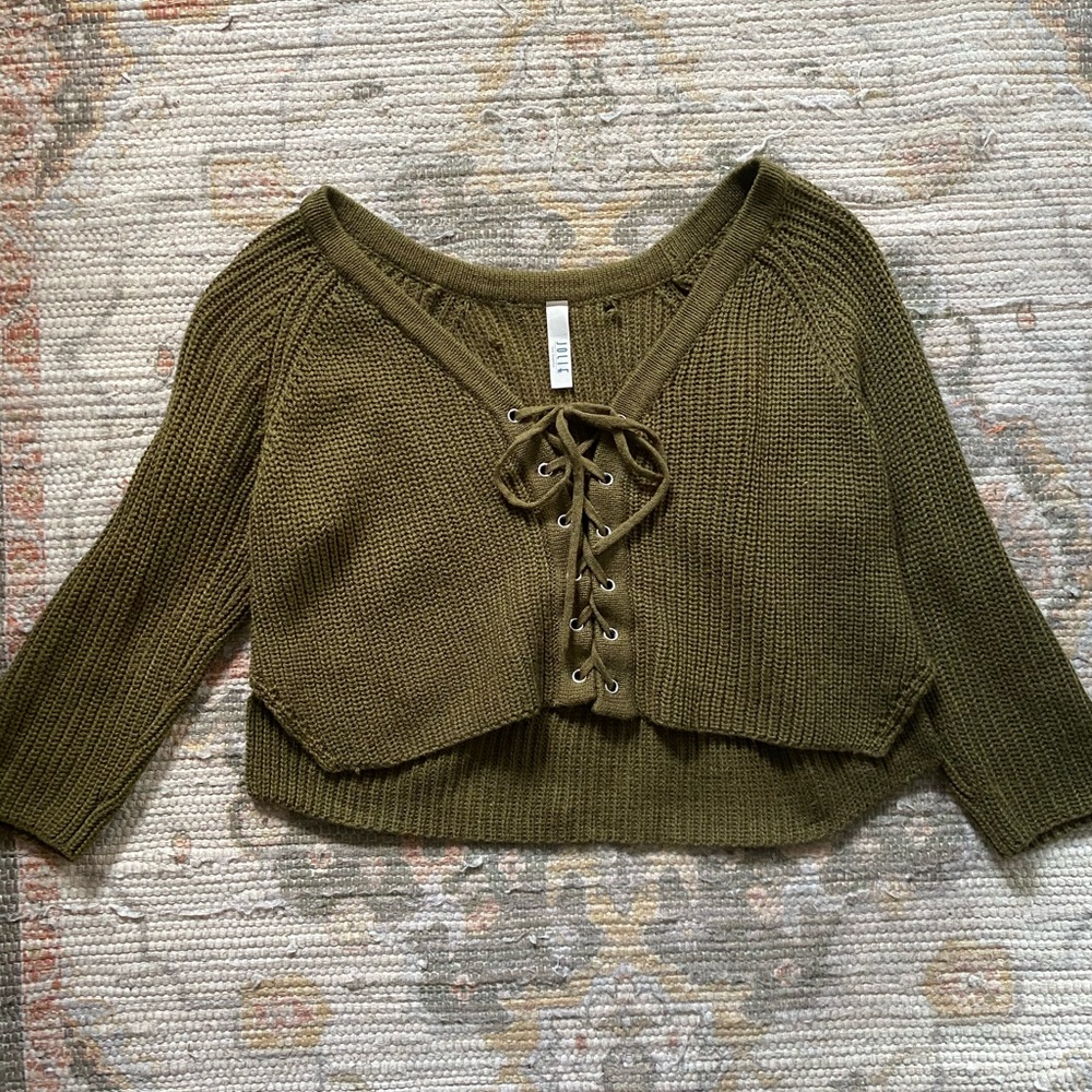 Olive green crop top sweater